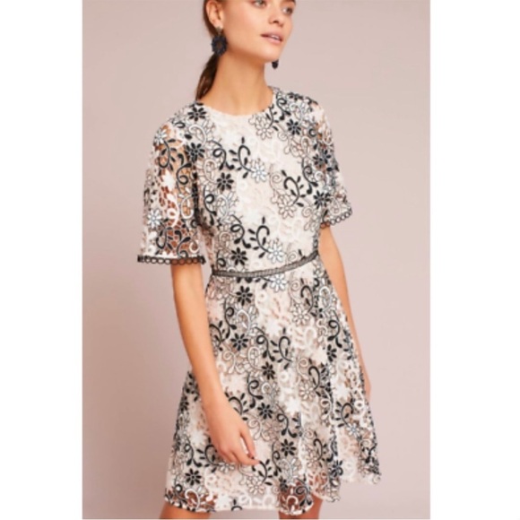 Shoshanna Lupe Guipure Lace Dress Flutter Short Sleeve Anthro Sz 4 Pale Pink NEW - Picture 1 of 16